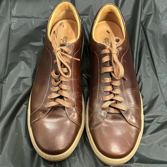 Epaulet Brown Leather Low Top Sneakers - Picture 1 of 12